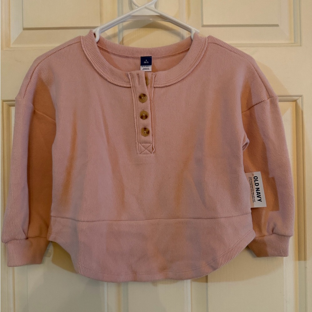 NWT Old Navy Girls Light Pink Waffle Henley Pullover